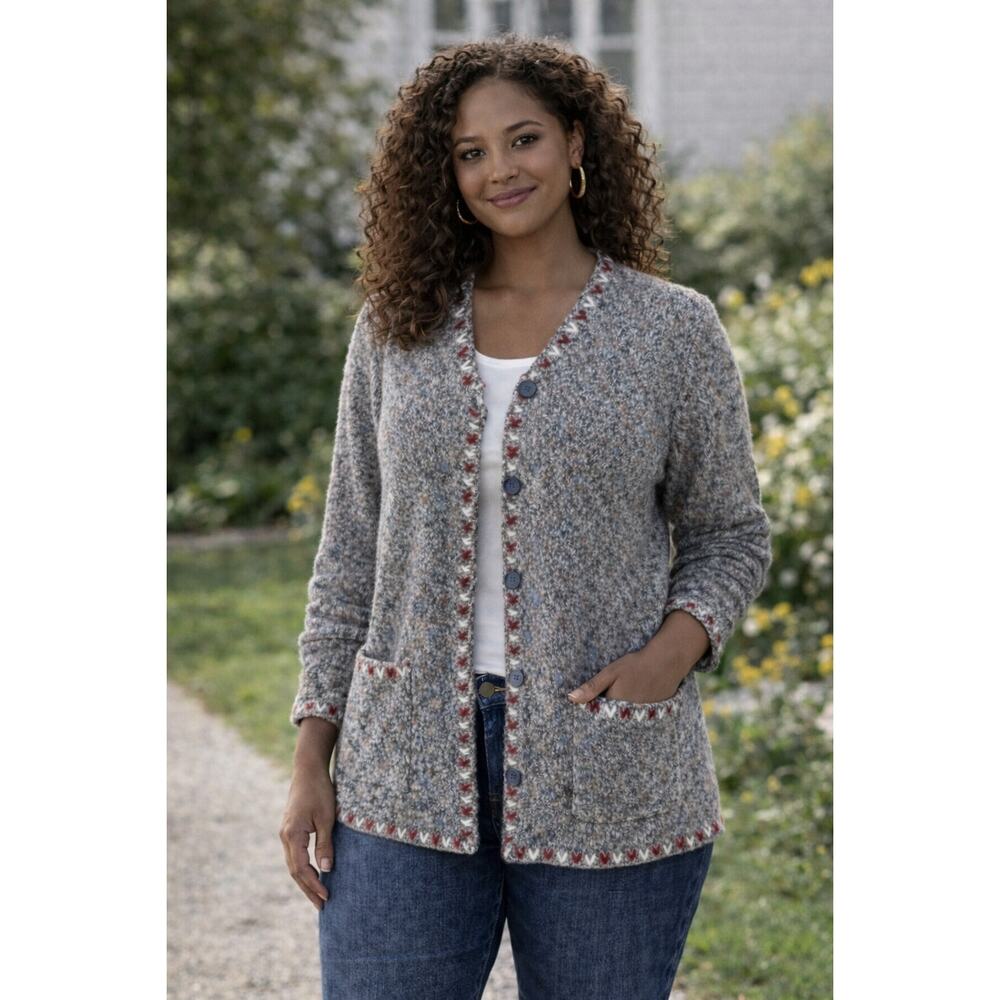 Woolrich Marled Charcoal Heather Cardigan Sweater with Side Pockets Size M